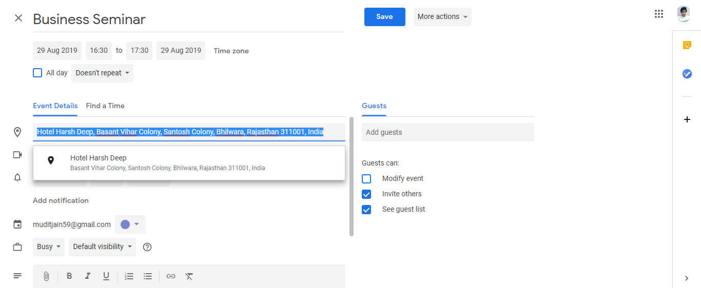 How to add a Google Maps route as an Event in Google Calendar? Google