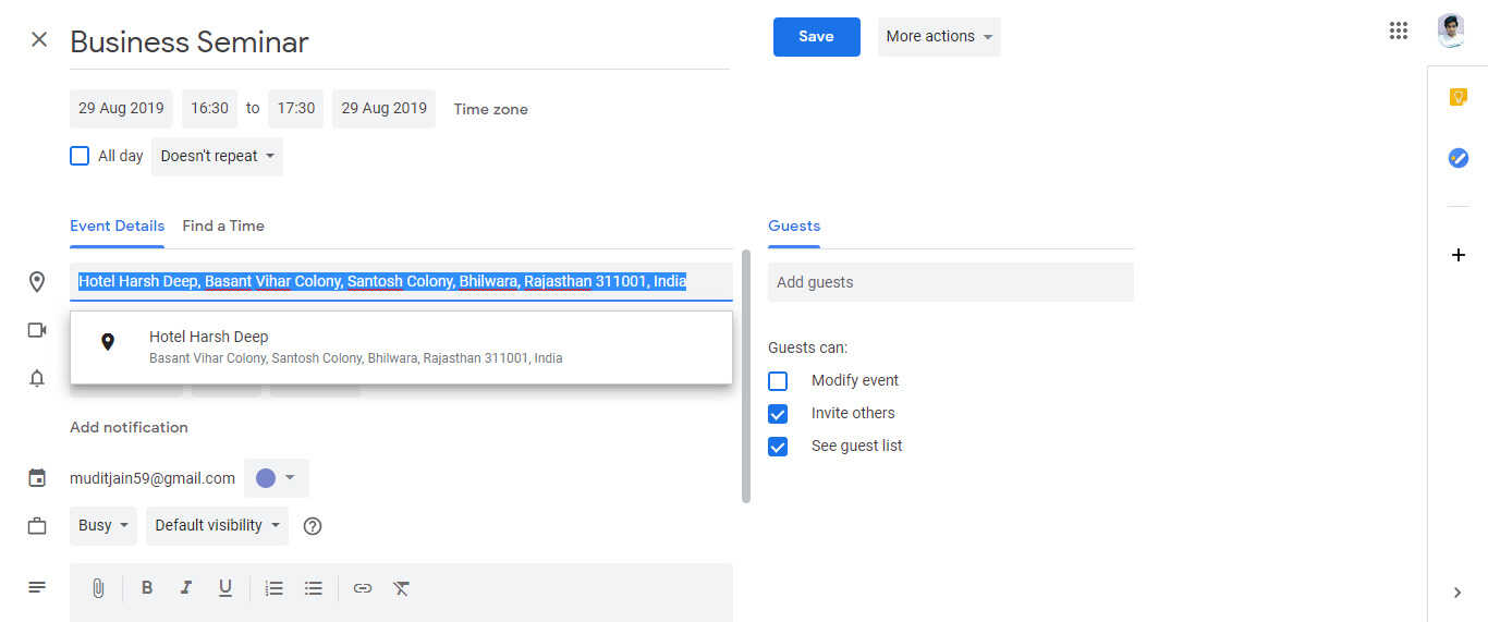 How To Add A Saved Place From Google Maps To A Google Calendar Event 