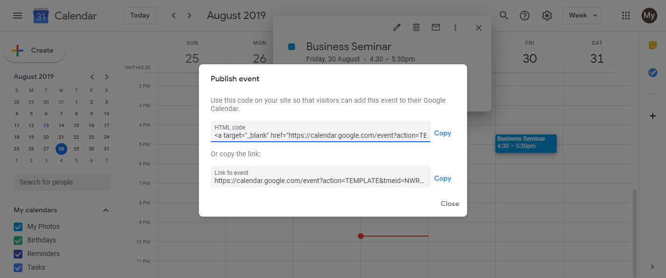 add link to google calendar app