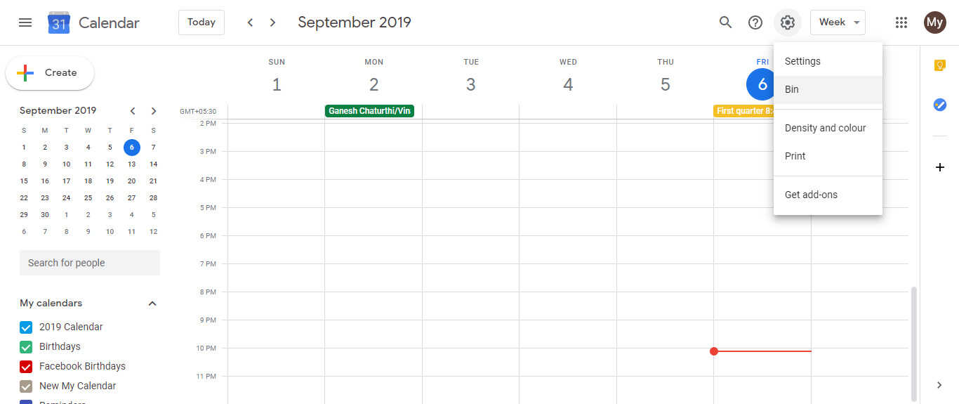 Google Calendar Trash