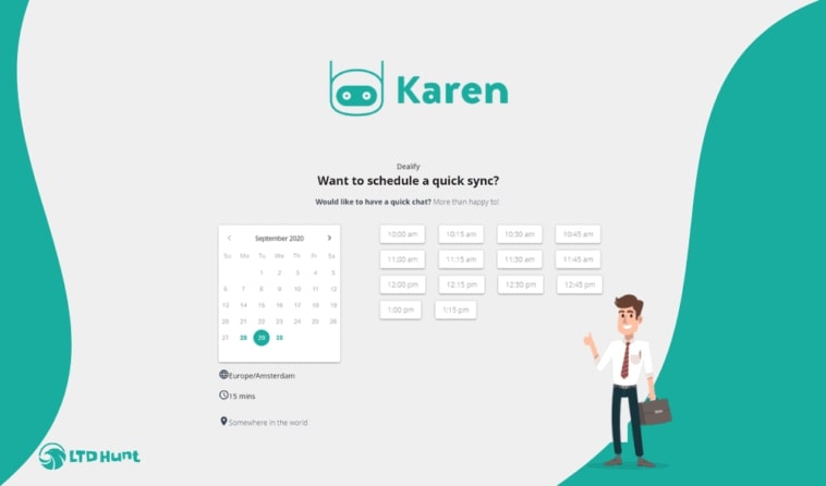 Karen App interface for scheduling for an SMB suit