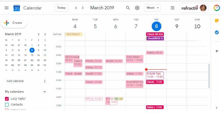 Weekly scheduled view in Google Calendar