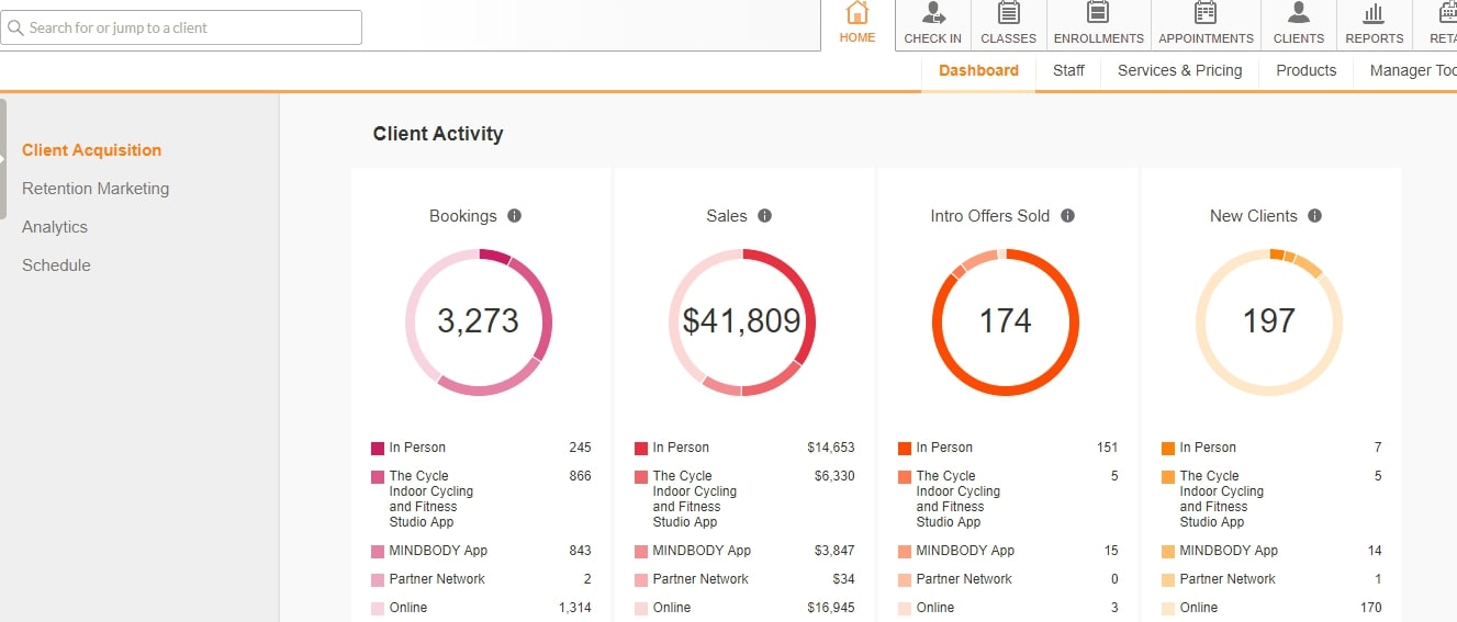 Mindbodyonline app interface for appointment booking facilities