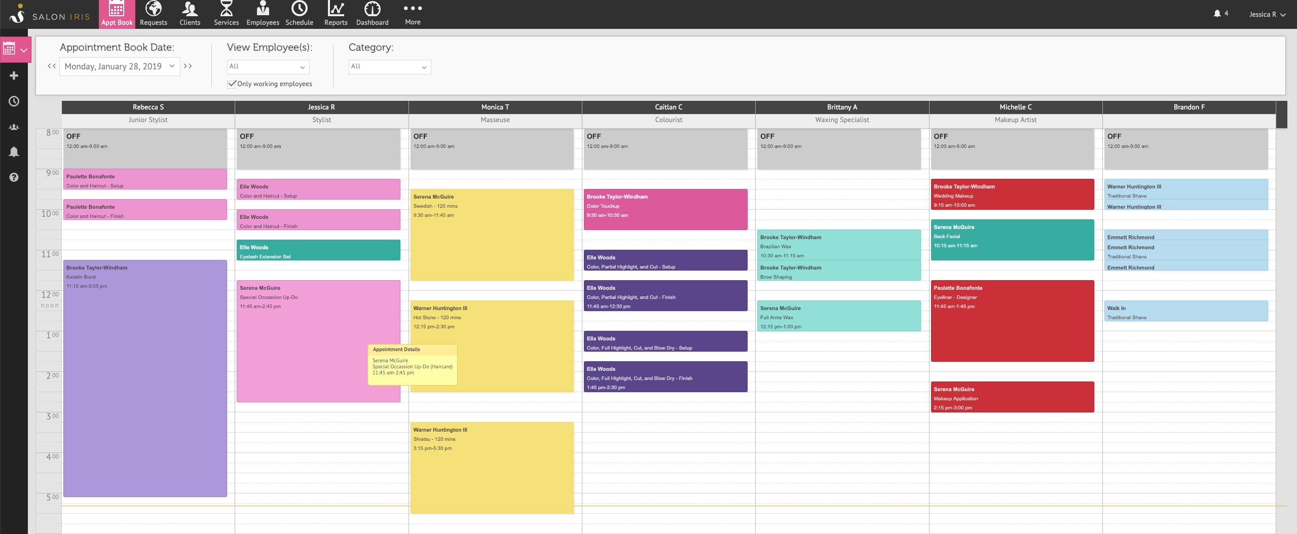 Saloniris web app interface for appointment booking facilities