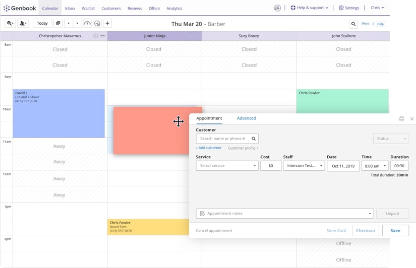 appointment scheduling user interface in Genbook scheduling app