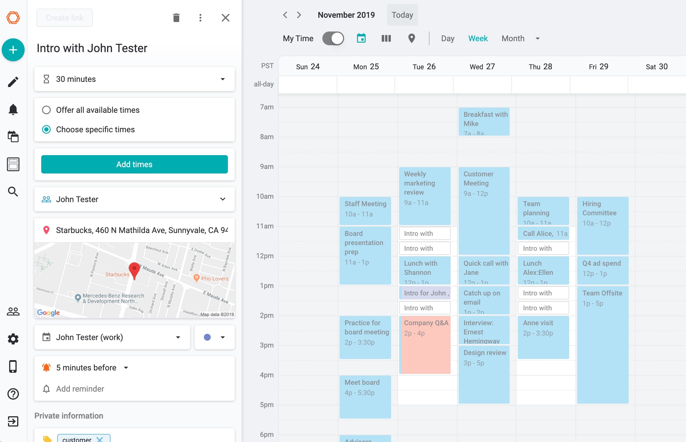 display meeting scheduling interface of the Woven booking software