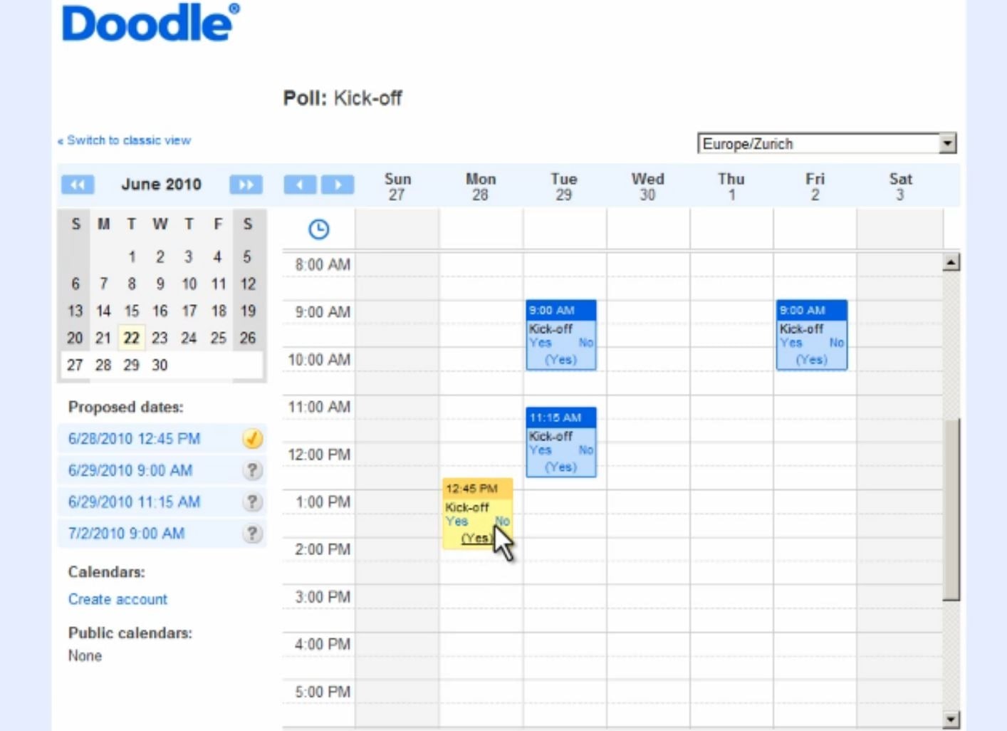 Polling system in doddle scheduling app