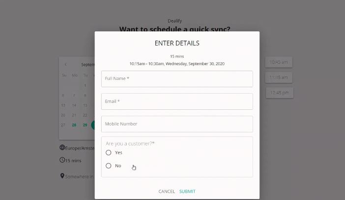 meeting scheduling app integration on your website