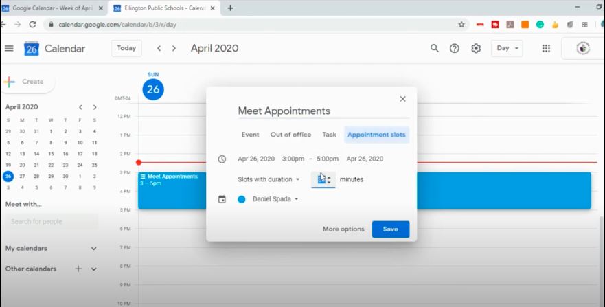 booking appointment slots on google calendar