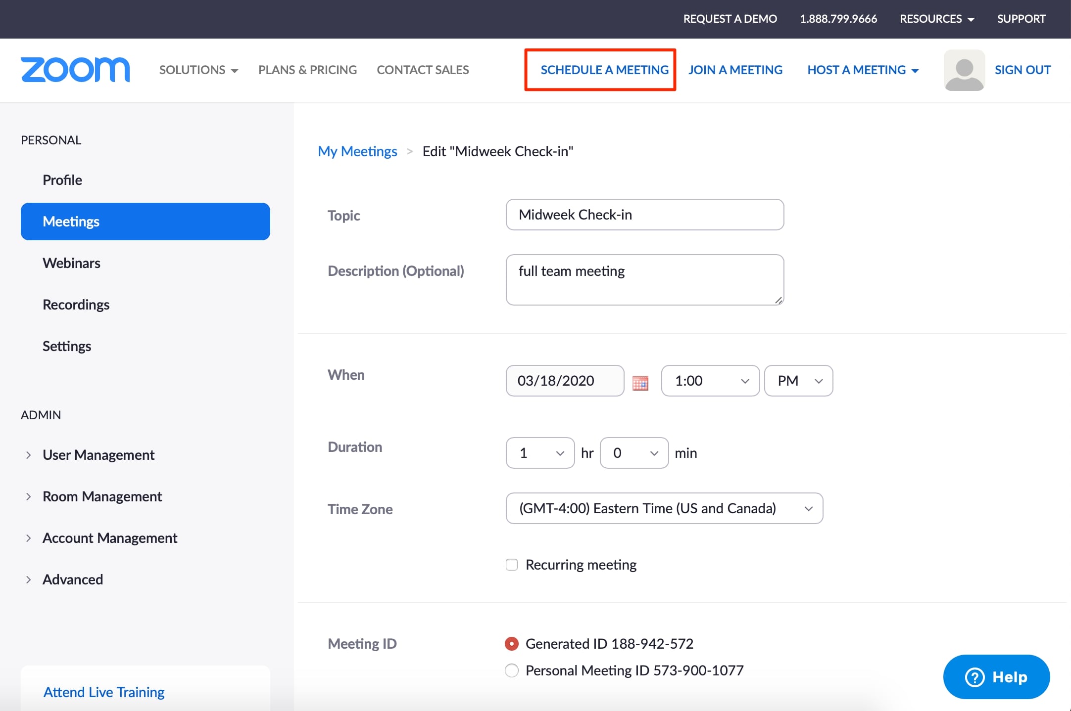 meeting scheduling in zoom as an example