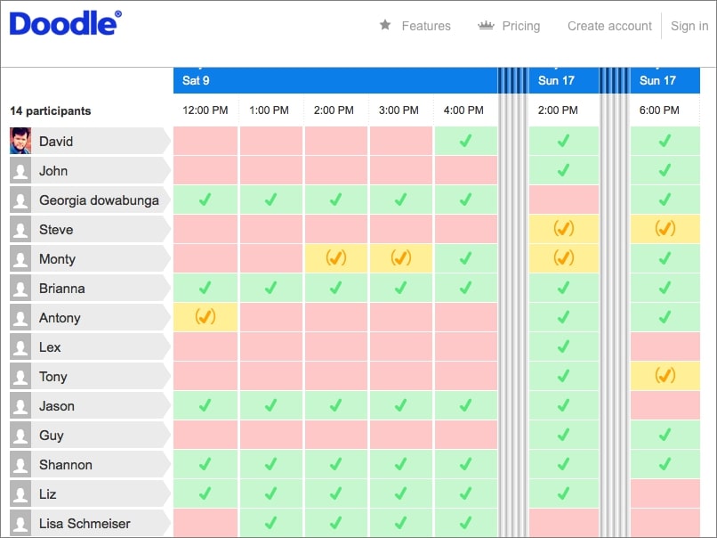 group meeting scheduling in doodle web app