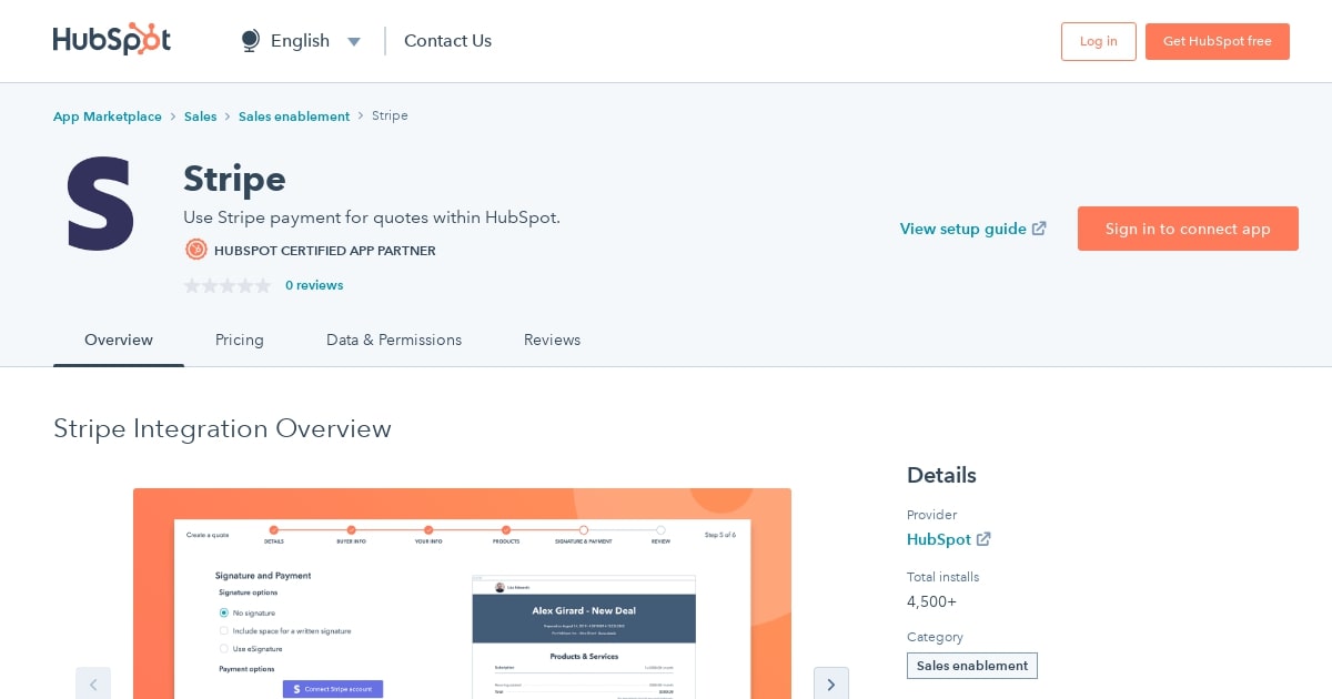 Stripe integration in HubSpot account for payment activity
