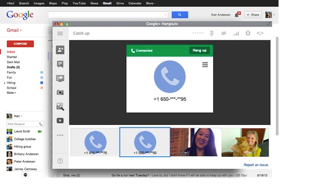google hangouts interface during an online call