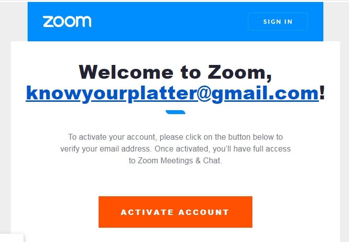 zoom request for email verification on signing up