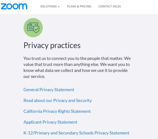 Zoom privacy practices