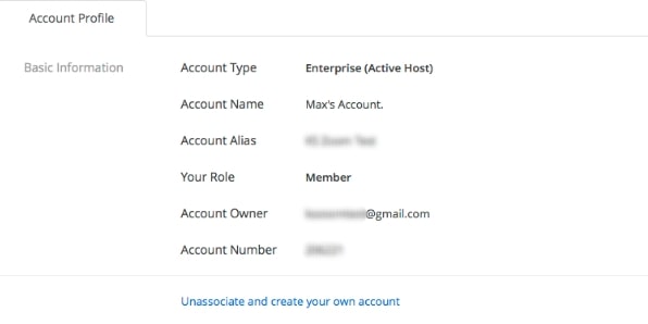 account profile of a member of a business account in zoom