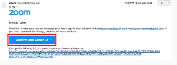 confirmation email from zoom