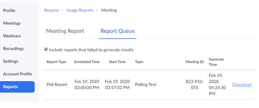zoom meeting usage reports under the reports section on zoom web portal