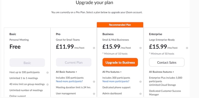 details on paid plan benefits of zoom app