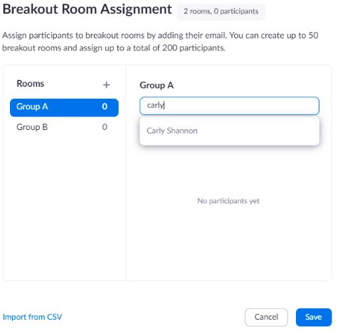 pre-assign breakout room in zoom app