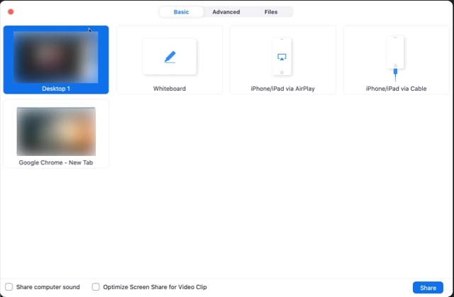 basic screen sharing options on zoom
