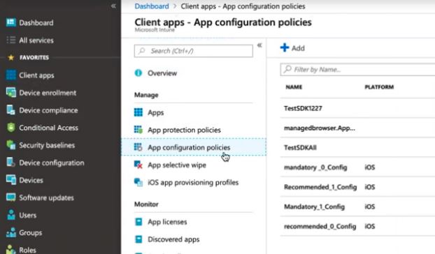 client app - app configuration policies for the administrator