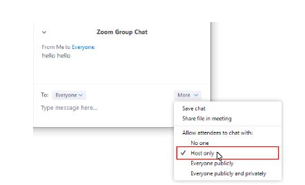 group chat settings for a zoom meeting