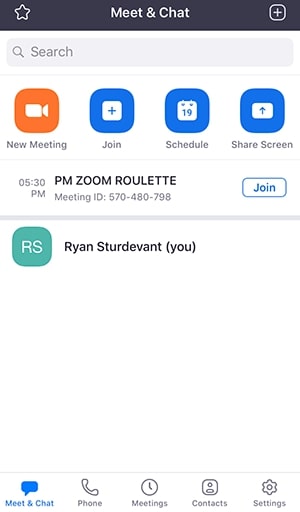 starting a meeting from android/iOS zoom app