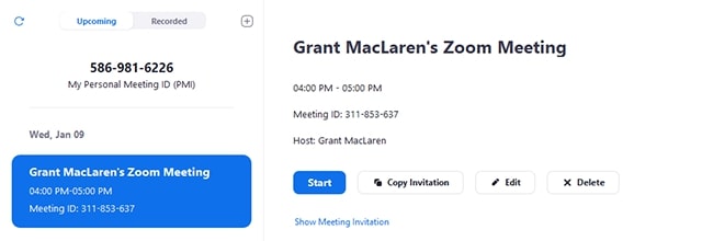 starting a meeting from web browser zoom app