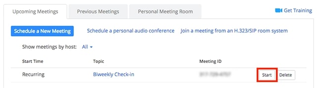 starting a meeting from windows/mac zoom app